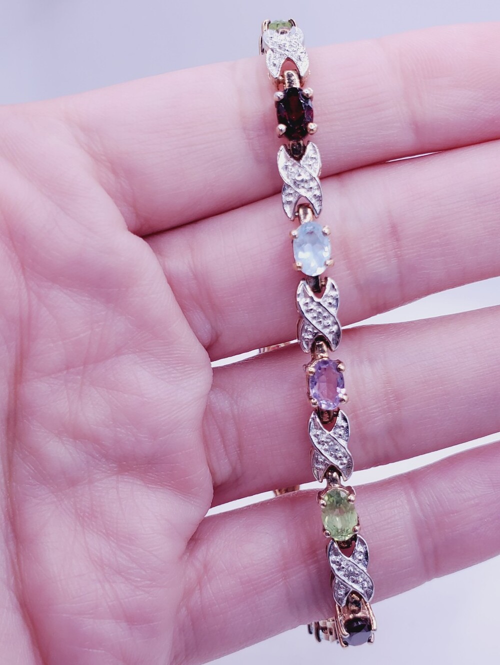 6 Carat Multi-Gemstone Yellow Gold - 925 - Tennis Bracelet - Mixed Pastel Stones - Picture 4 of 10